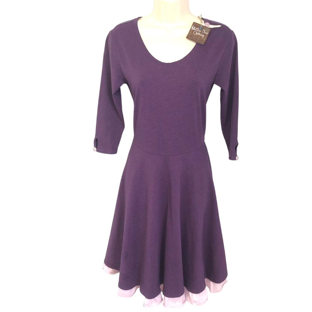 NWT Matilda Jane Queen of Hearts Purple Fit & Flare Dress Pink Ruffled Skirt